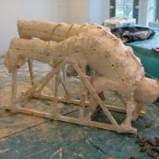 The empty mould layed forward onto its supporting frame.