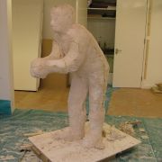 Filled mould has been put back together. Frame removed ready for chiselling off of the mould.