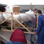 Plaster cast arriving at Powderhall Foundry in Edinburgh.