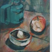 Oil  can, apple and mushroom