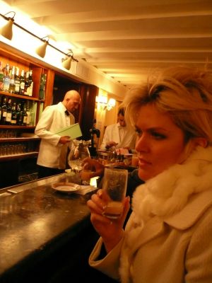 Having a Bellini in Harrys Bar Venice , on our Honeymoon