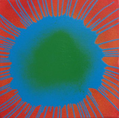 Red with Blue-Green Splat