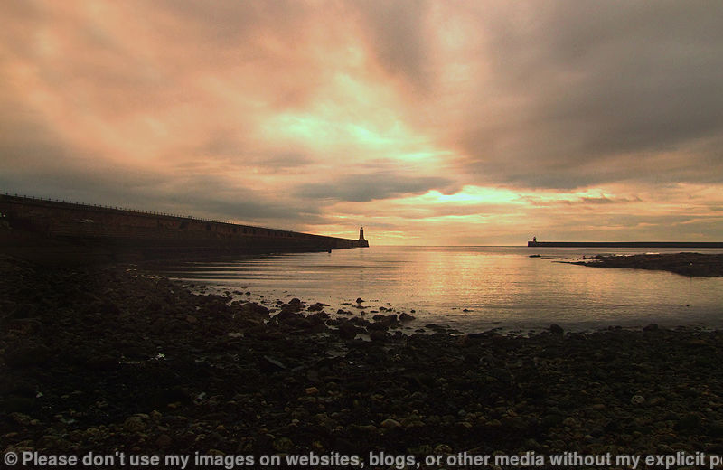 Sunrise over both, Tynemouth and South Shields Piers