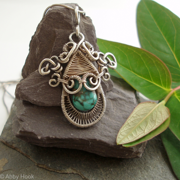 Gorgon Layered Woven Pendant - Silver and Turquoise