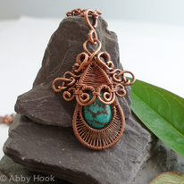 Gorgon Layered Woven Pendant - Copper and Turquoise