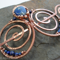 Embellished Double Spiral Hair Barrette - Copper and Lapis Lazuli