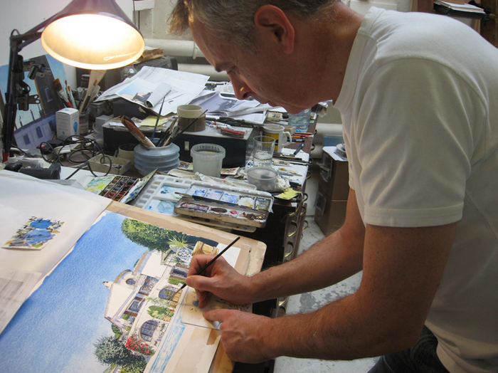 Working on a recent House portrait commission.