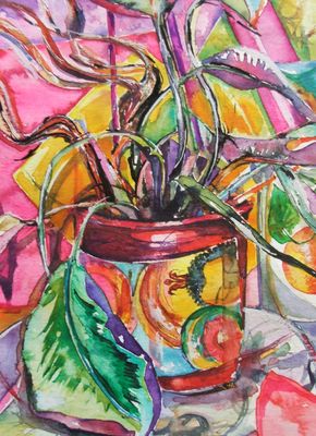 calathea and postcards