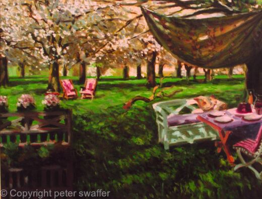 apple blossom with deck chairs