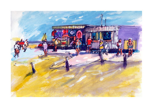 Seafront Stalls - Pen  Wash