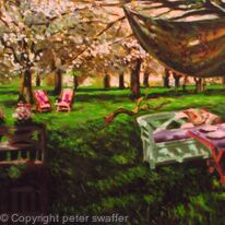 apple blossom with deck chairs