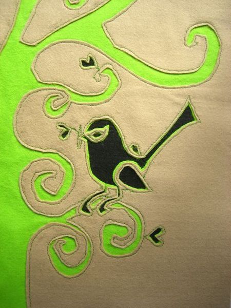 Beige and Green Bird Embroidery for cushion