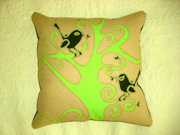 Beige and Green Bird Cushion