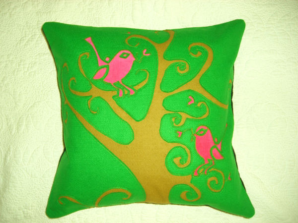 Pink and Green Bird Cushion