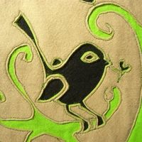 Beige and Green Bird Embroidery for cushion - detail