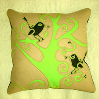 Beige and Green Bird Cushion