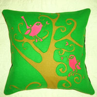 Pink and Green Bird Cushion