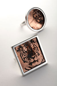 Tiger and ladybird photo etched rings