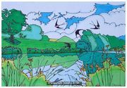 swallows diving over high slakes lake