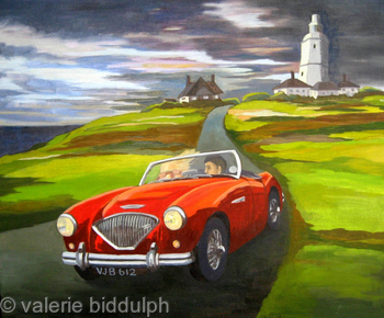 Leaving the lighthouse in my Austin-Healey