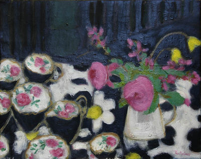 Pink roses, white jug & Ina's table