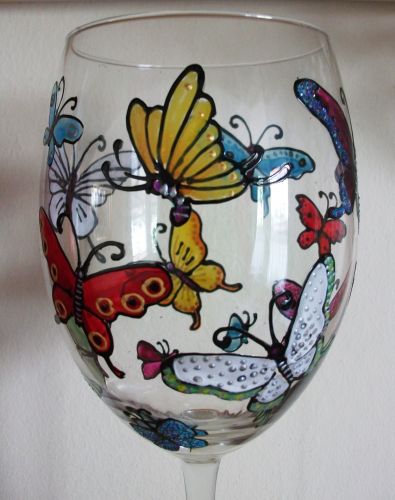Hand Painted Glass Butterfly Design