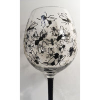Artist Hand Painted Wine Glass Bluebottle Design