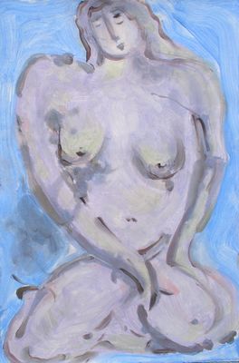 Seated Figure with a Pale Blue Background