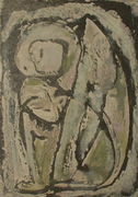 Seated Figure, Cat and Bird