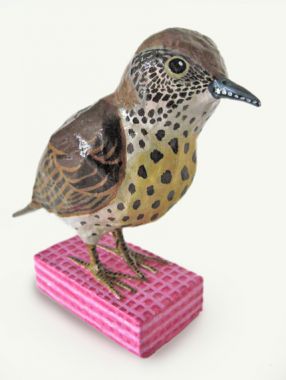 Song Thrush on Pink Wafer
