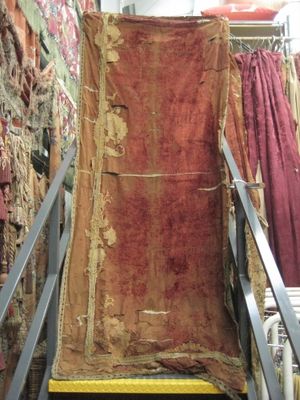 C1905 Worn Rust Velvet with Antique Applique
