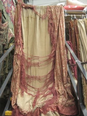 C2773 very shredded rust and gold silk damask interlined
