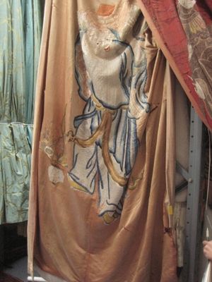 C2606 Faded Orange Chinese Silk with Old Man Embroidery