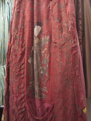 C5187 Red Chinese Silk Panel with Female Figure