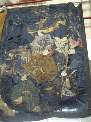 C2435 Dark Blue Chinese Silk Panel with Figures