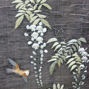 C4936 - 2 silk embroidered birds on paper banner