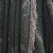 c1977 olive green heavy chenile damask fringed