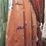 C2419 Orange Chinese panel with Small Embroidered Figures