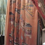 C2614 orange Chinese SIlk with Figured in Street Scene Embroidery