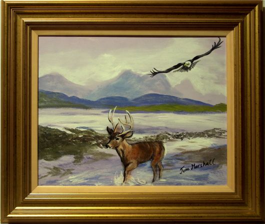 Lonely Deer Wading in Scottish Burn