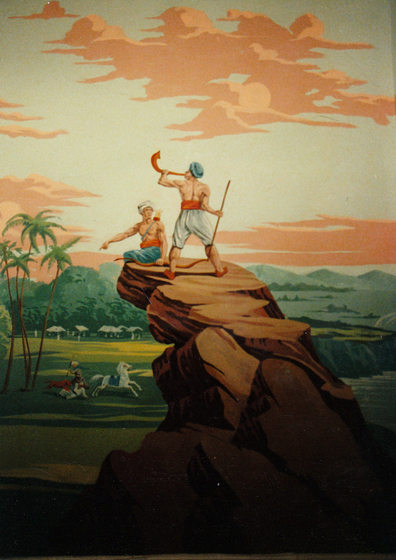 Raj Mural based on old woodcut wallpaper