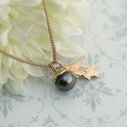 Gold Collection- 9ct Yellow Gold Leaf and Fresh Water Pearl Acorn and Oak Leaf Necklace £275