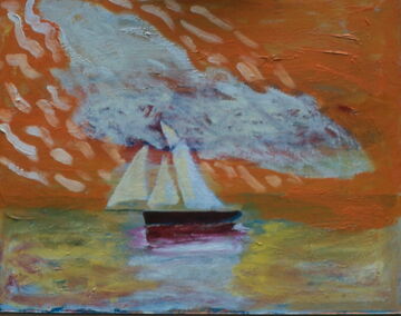 Yacht under shimmering cloud