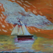 Yacht under shimmering cloud