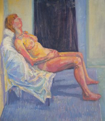 Nude Seated on a White Sheet