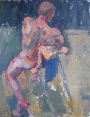 Male Nude Seated on a High Stool