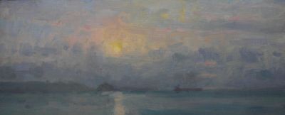 Sunrise with Dark Ship