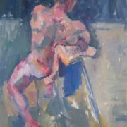 Male Nude Seated on a High Stool