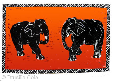 ebony elephants with red