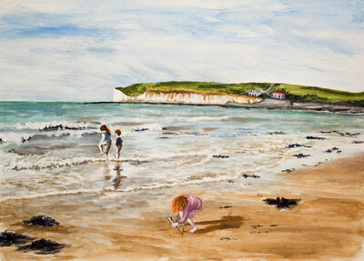 Children on the beach at Cuckmere Haven